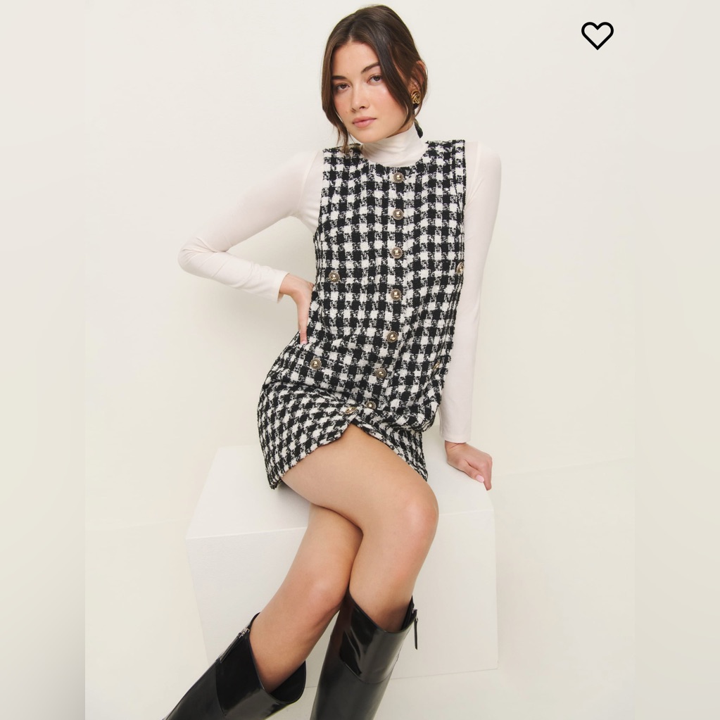 Reformation  Tropez Dress  Black Check  Size 0  Worn Once  Brand New